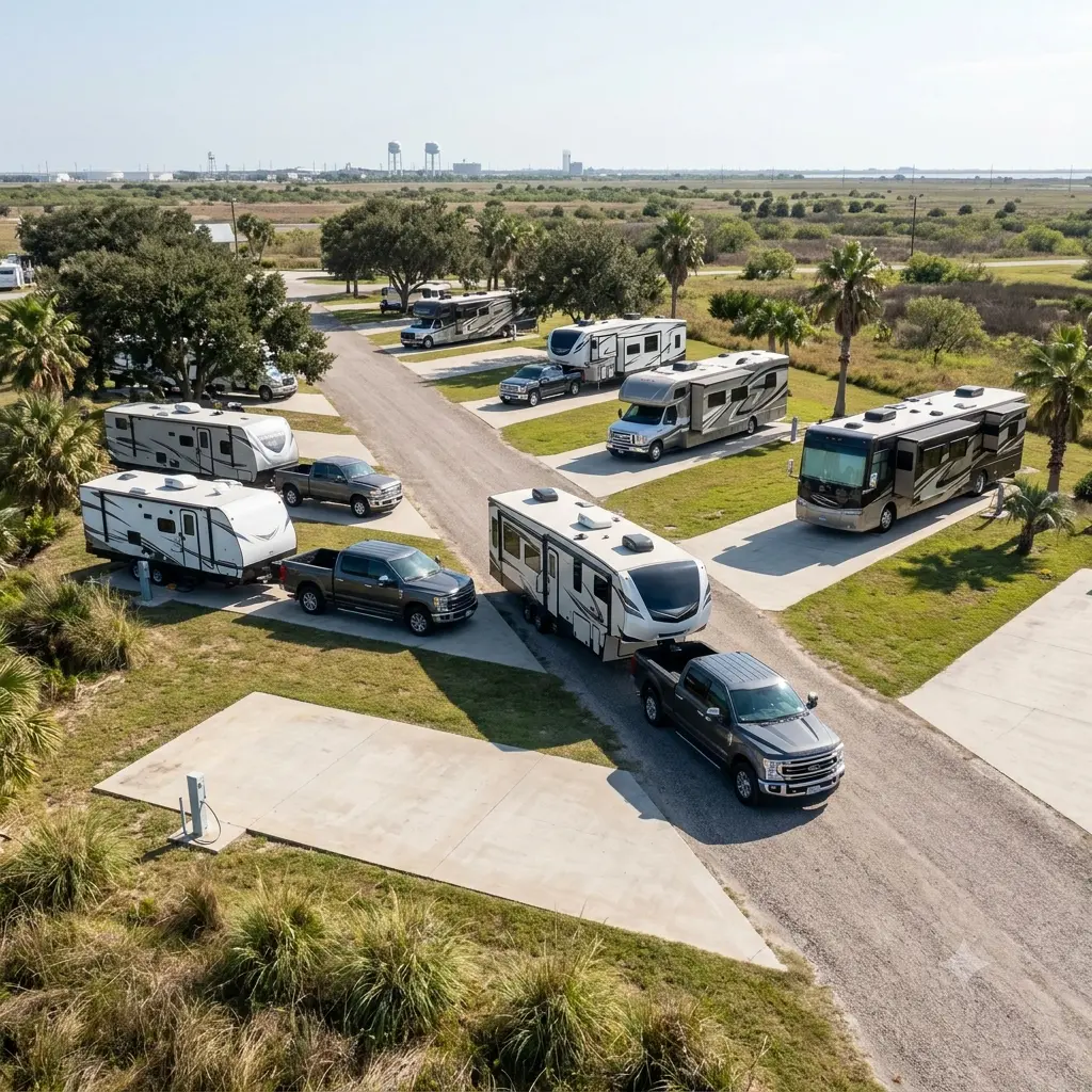 Refinery worker beginning an RV-site search after learning the likely assignment location.